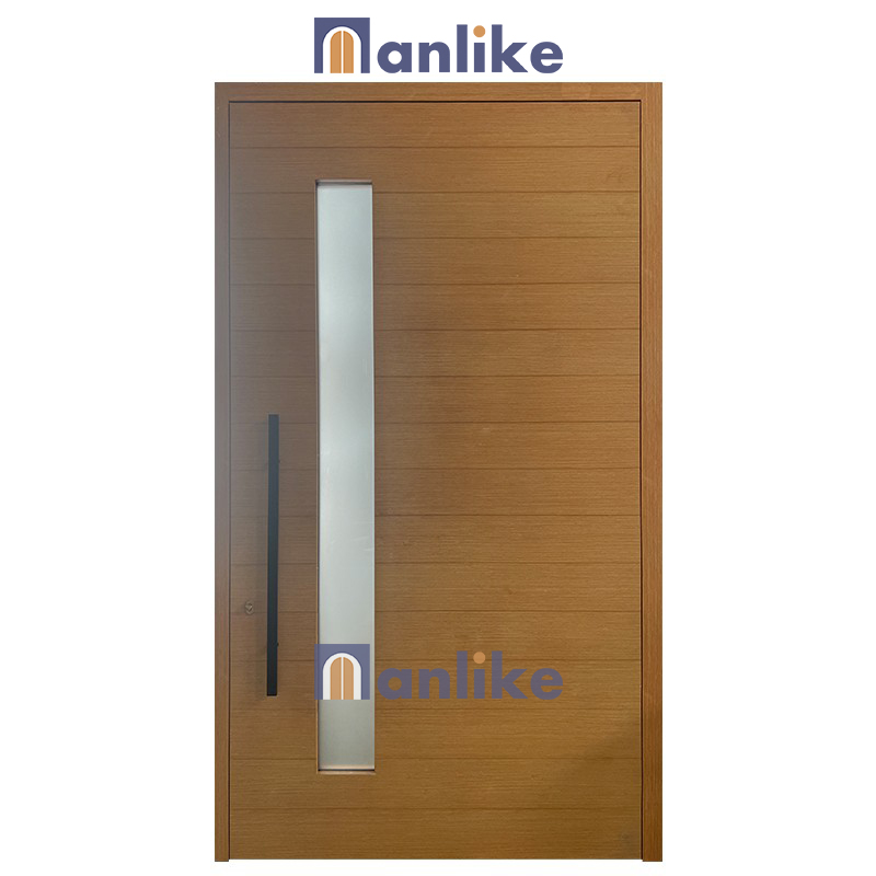 frosted glass wooden grain aluminum door