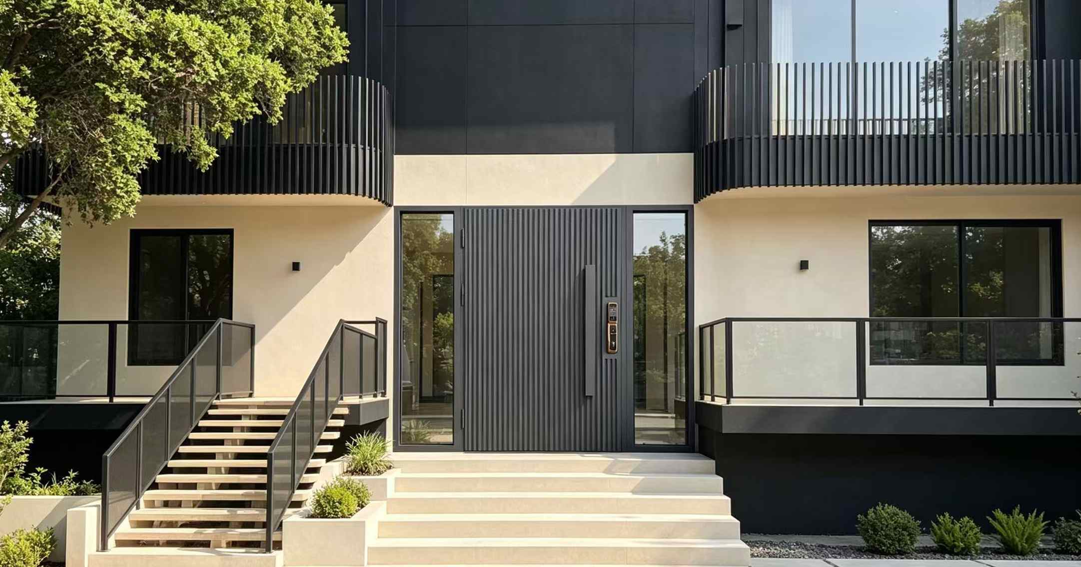 Reseña de un cliente de Melbourne | La puerta principal de aluminio gris Monument transforma la fachada de nuestra villa moderna