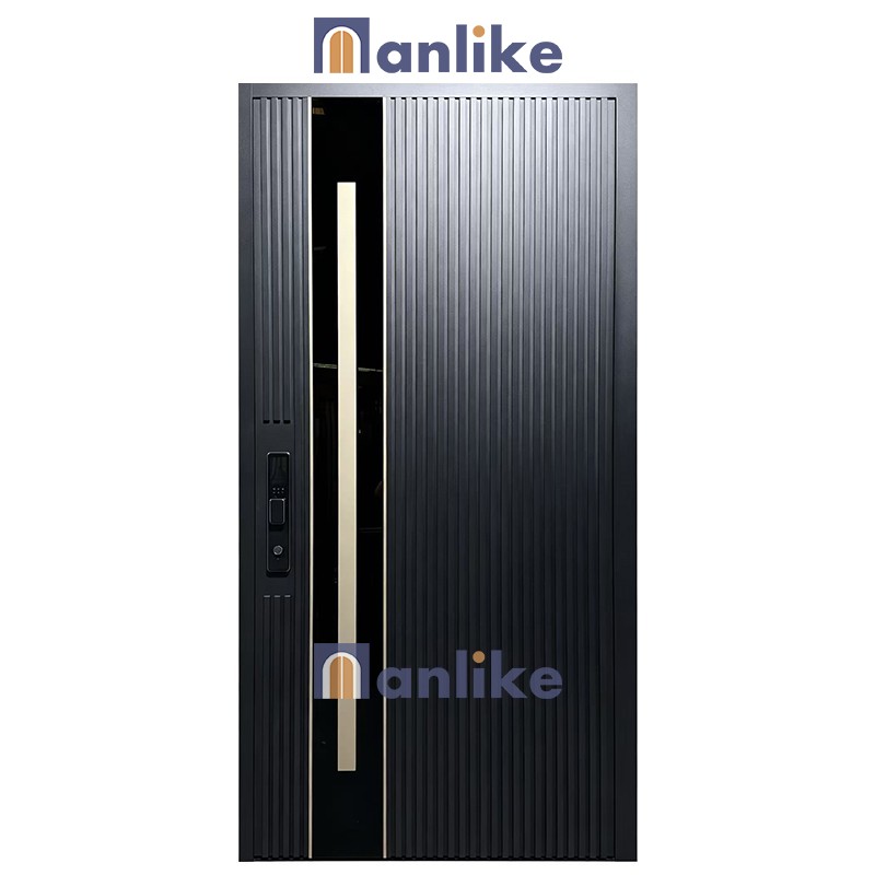 black glass cast aluminum entry door